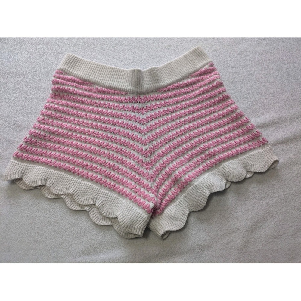 Yllw Crochet Shorts Pink White Large Boho Festival Grandma Scallop‎